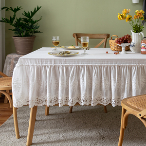 白色防水蕾丝桌布法式高级感定制长方形茶几餐桌布北欧ins圆台布