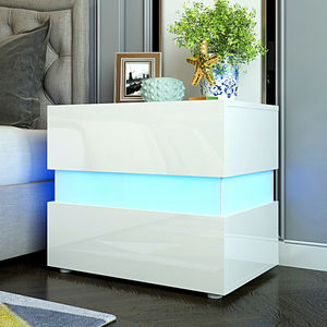 简约台式LED床头柜RGB床头端黑白色高光现代灯2抽屉床边储物柜