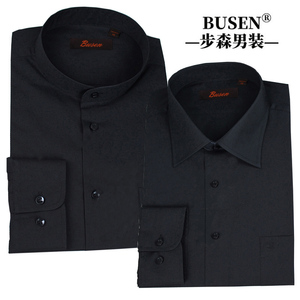 步森衬衫标准版有口袋男式长袖衬衣商务职业装纯黑色免烫衬褂包邮