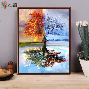 非之语数字油画客厅风景装饰画画diy油彩画手工绘填色春夏秋冬 树