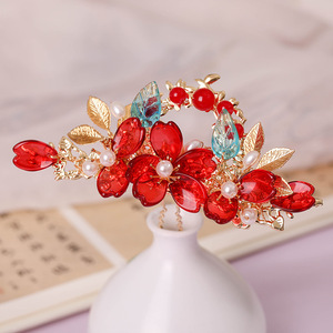 古风汉服红色石榴红发夹头饰出游服装搭配发冠夹子套装盘发发饰