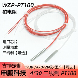 WZP-PT100温度传感器铂电阻二线制PT1000三线制热电阻芯热电偶芯