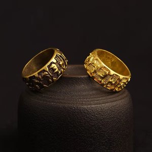 新款古玩铜器收藏黄铜手工戒指男士福字戒指指环复古做旧纯铜