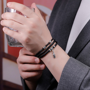 男士手链简单大方麒麟貔貅手绳手环男士编织绳转运珠韩版个性简约