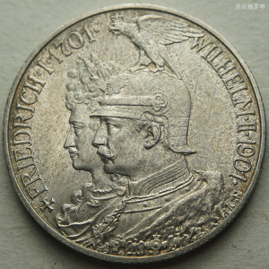 德国普鲁士1901年2马克建国200周年银币好品相 22b211