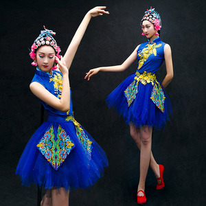 现代舞开场舞演出服时尚舞蹈蓬蓬裙短裙成人中国风打鼓戏曲服装女