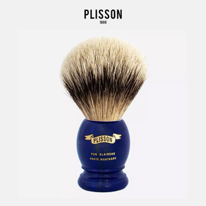 Plisson-法国 纯高山白獾毛极软刷毛 青金石宝蓝色树脂手柄剃须刷