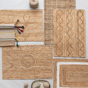 进口手工编织黄麻地毯地垫北欧现代简约客厅门垫新中式书房茶几毯
