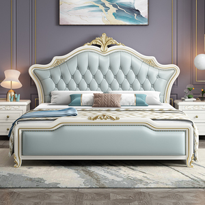 美式轻奢实木床现代简约主卧大床1.8米双人床 欧式软靠公主储物床