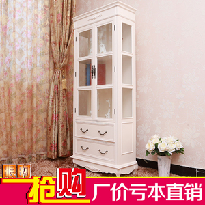 韩式 欧式 田园 白色雕花 展示柜 储物柜 三面玻璃 酒柜 双门书柜