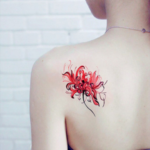 彼岸花纹身贴 防水女生性感曼珠沙华纹身贴纸创意肩部红色花朵贴