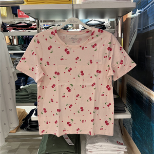 班尼路正品夏 新款女装短袖圆领纯棉薄款满版宽松印花t恤88103002