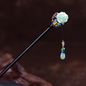 旗袍木簪子高级感发簪古风简约现代日常步摇盘发头饰木质钗子桃木