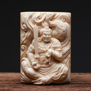 悟仰堂天然猛犸象牙不动明王吊坠手把挂件饰品牙雕文玩收藏品送礼