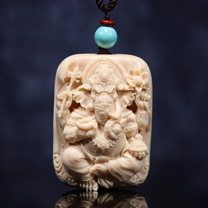 悟仰堂猛犸象牙雕大师纯手工雕刻象神佛牌吊坠挂件送男士商务礼物