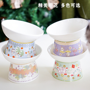 国风当道 精美印花 Pan's中国风骨瓷猫碗陶瓷斜口保护颈椎高脚碗