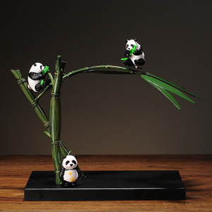 新中式客厅熊猫竹子摆件家居玄关样板房工艺品创意铁艺乔迁礼物