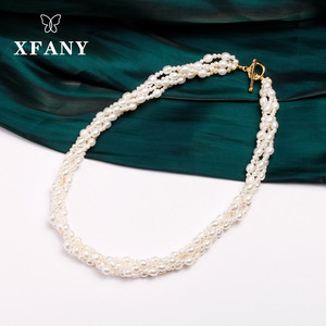 希梵尼天然淡水珍珠项链手工法式复古小众多层缠绕麻花颈链锁骨链