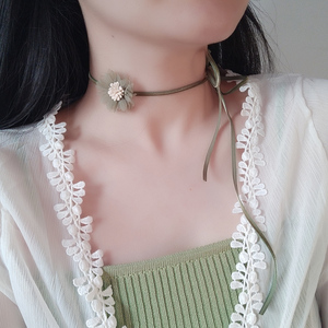 alice森系超仙儿choker绑带蝴蝶结锁骨链小花项圈女颈带绿色项链