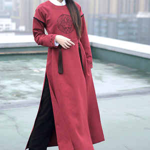 放鹤亭 汉服元素圆领长袍 复古中国风绣花日常改良