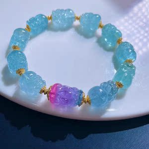 巴西戒面料原矿帕拉伊巴蓝碧玺貔貅18k金设计款原创手链碧玺手链