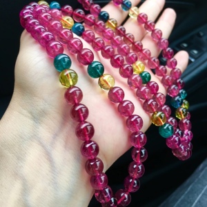 大颗粒卢比来宝石红纯色红碧玺108颗碧玺绕三圈佛珠手链手串女8mm