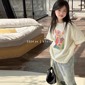 现货波拉bora韩国童装男女童短袖T恤2024夏儿童宽版卡通半袖上衣