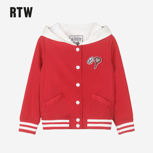 RTW童装2023春装儿童外套女童红色卫衣开襟夹克洋气薄开衫棒球服