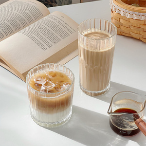 穆尼 ins日式玻璃杯竖纹咖啡杯家用水杯早餐杯喝牛奶杯子网红餐厅