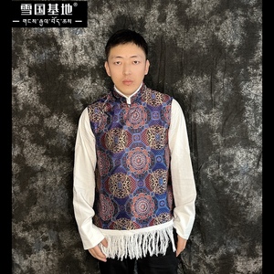 男士假两件马甲衬衣连体藏族民族服装藏袍衬衫外搭开衫衬衣