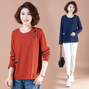 纯棉女装2021新款潮初秋上衣潮女秋衣外穿全棉宽松大码洋气打底衫