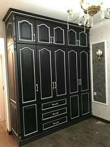 重庆美式家具通顶到顶衣柜深色黑色柜子顶线罗马柱带抽屉实木衣柜