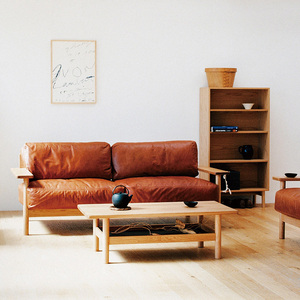 idee全真皮沙发头层牛皮北欧日式实木小户型客厅复古意式油蜡皮