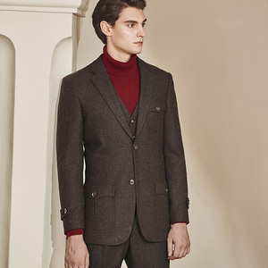 男士猎装西服套装英伦风棕色复古羊毛休闲正装粗花呢冬季男西服