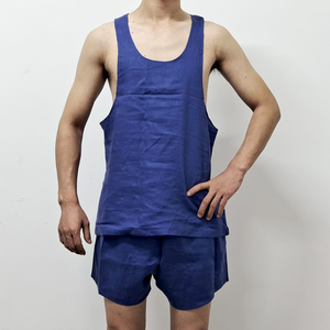 正品老货90年代老式夏季亚麻潜艇抗菌背心速干短裤背心裤衩套装男