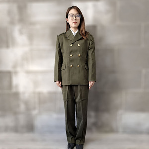 黄绿色马裤呢冬女装毛料凡立丁正品怀旧纪念中老年中山装防寒保暖