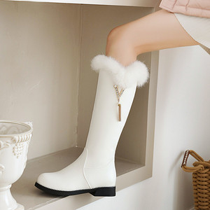 女童靴子2021冬季新款白色兔毛公主儿童加绒棉靴高筒靴女孩长筒靴
