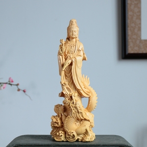 小叶黄杨木雕刻摆件居家佛堂中式饰品实木佛像菩萨供奉龙观音像