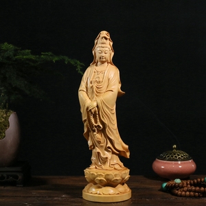 小叶黄杨木雕拿珠观音像供奉实木摆件雕刻工艺木质雕像佛像菩萨