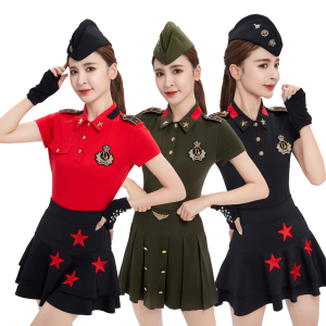 小贝军迷新款水兵舞蹈服装套装女翻领短袖t恤上衣团队演出服装