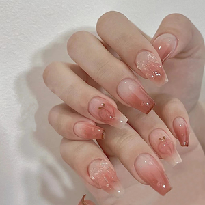 穿戴甲夏季指甲贴片高级感成品手工定制甲片两颗水蜜桃长款美甲