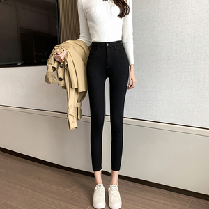 矮个子冬季搭配145八分裤子女小个子150cm显高显瘦薄绒小脚牛仔裤