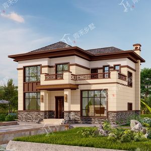 2001新中式三开间二层别墅设计图纸农村两楼自建房设计小面积户型