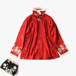 pcy1097凤仙领丝棉老缎子复古刺绣打底衫中式绣花衬衣衬衫四季女