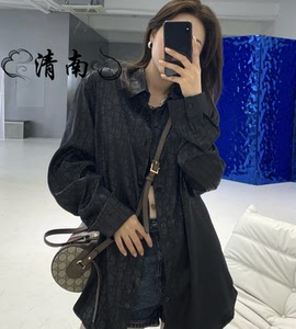 dior/迪奥 21ss满印logo提花字母绸缎冰丝防晒老花衬衫男女同款