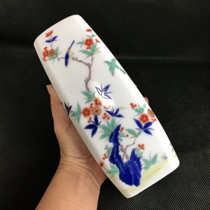 日本深川制瓷 制磁 手绘花瓶 花道花器 共箱 日本发货s66