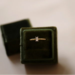 BLOOM绽 珠宝首饰小方糖戒指 法国进口18K包金简约单钻方钻戒指女