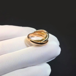 三色金18k金戒指 玫瑰金黄金白金三环女戒 au750结婚订婚情侣对戒