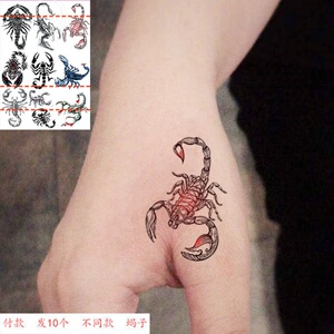虎口手背蝎子图腾纹身贴纸男女款手臂虎口贴画持久防水仿真假刺青