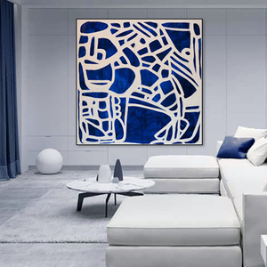 纯手绘油画玄关现代几何装饰画客厅简约抽象艺术餐厅挂画蓝色壁画